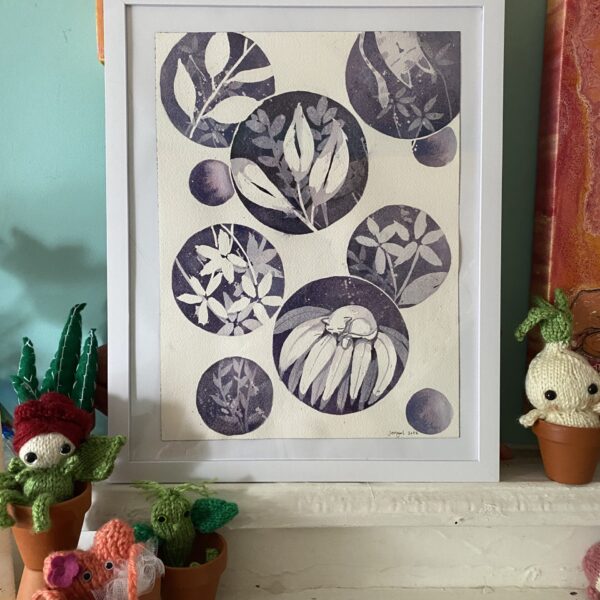 Coneflowers & Cats Original Watercolor