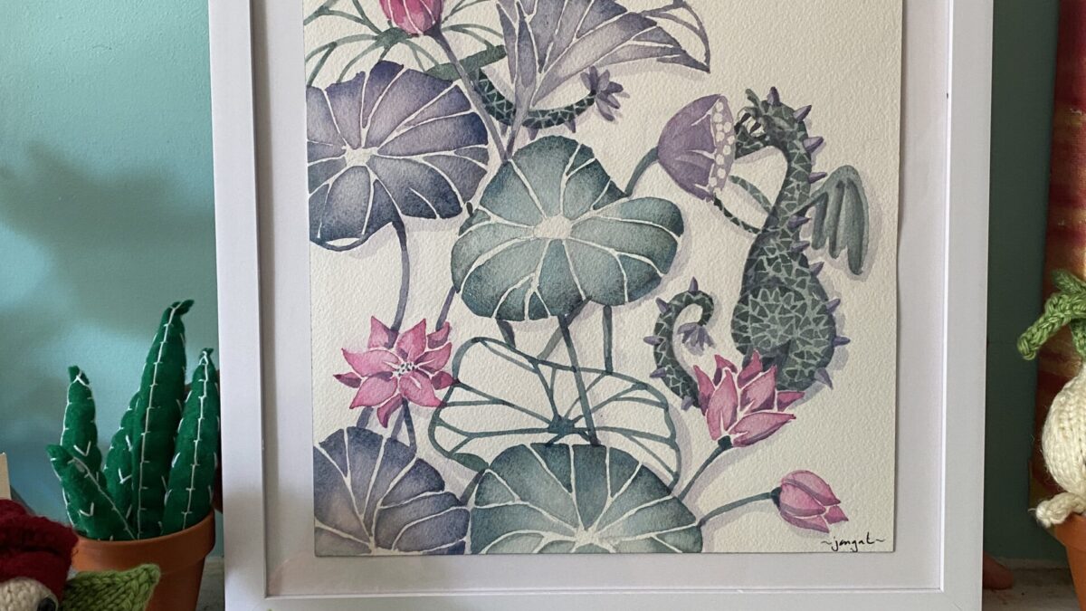 Lotus Dragons Original Watercolor