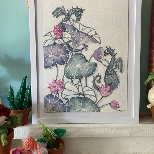 Lotus Dragons Original Watercolor