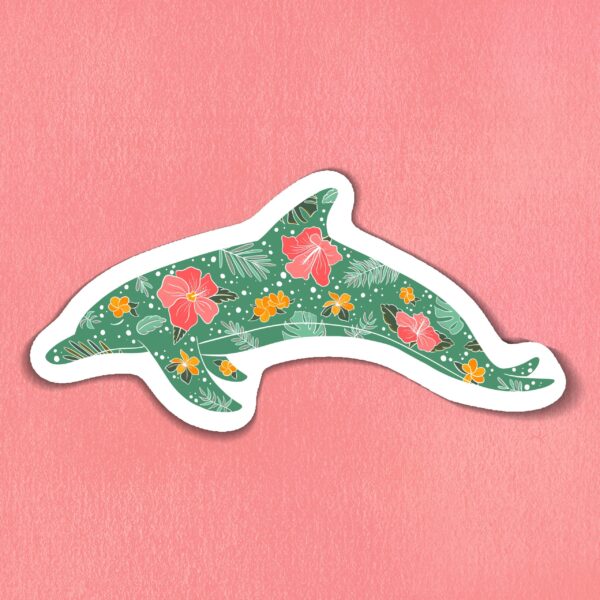 Hawaiian Floral Dolphin Vinyl Sticker