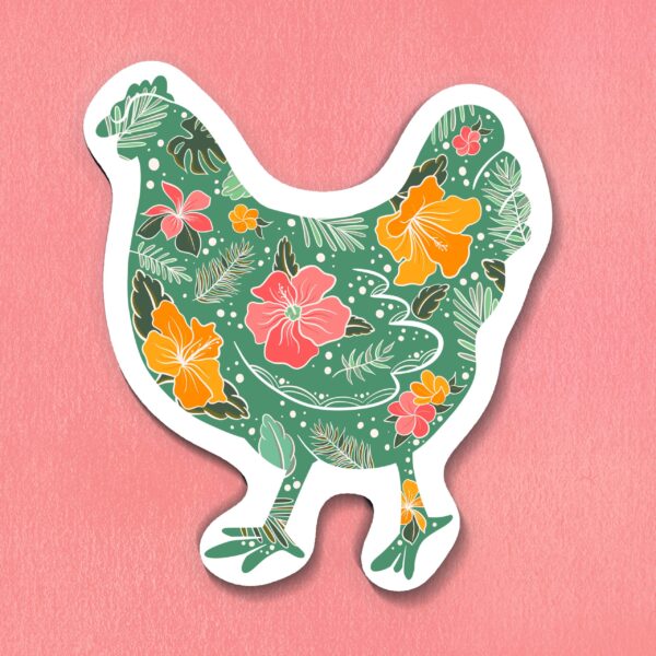 Hawaiian Floral Chicken Vinyl Sticker