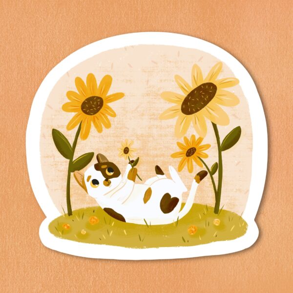 Sunflowers Cat Vinyl Sticker