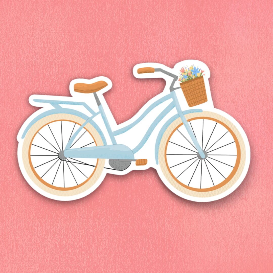 Floral Basket Bicycle Vinyl Sticker