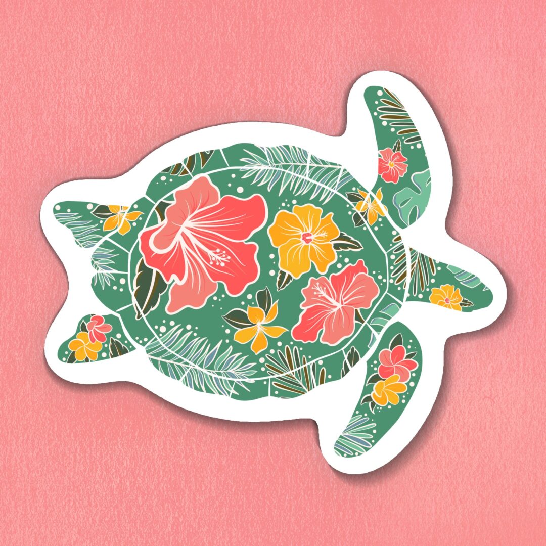 Hawaiian Floral Turtle Sticker