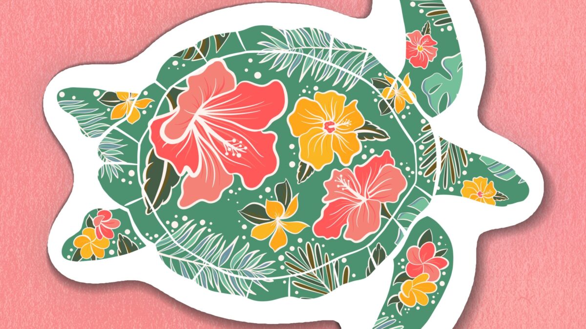 Hawaiian Floral Turtle Sticker