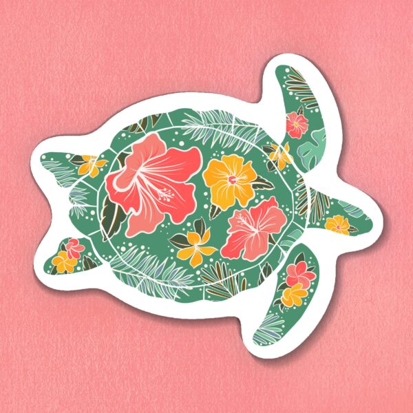 Hawaiian Floral Turtle Sticker