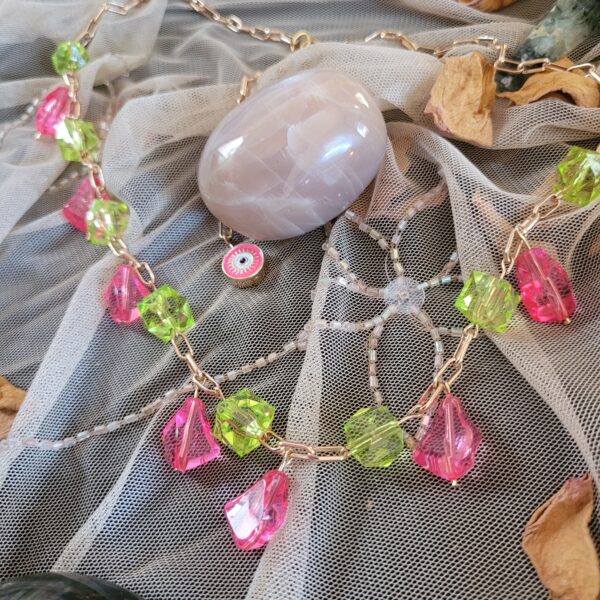 2 of 2 18-22", plastic beads, glass evil eye, silver metal alloy chain