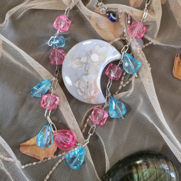 1 of 1 18-22", plastic beads, glass evil eye, silver metal alloy chain