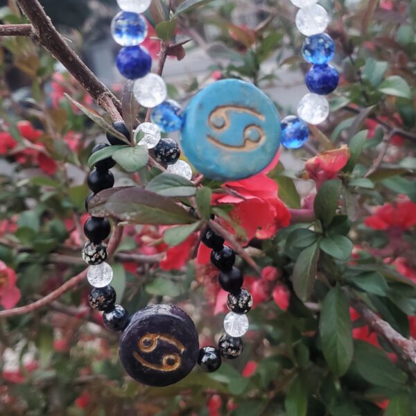 Cancer Zodiac Beaded Bracelets, Dark Galaxy and Blue Sky versions.