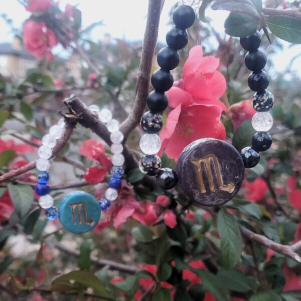 Scorpio Zodiac Beaded Bracelets, Dark Galaxy and Blue Sky versions.